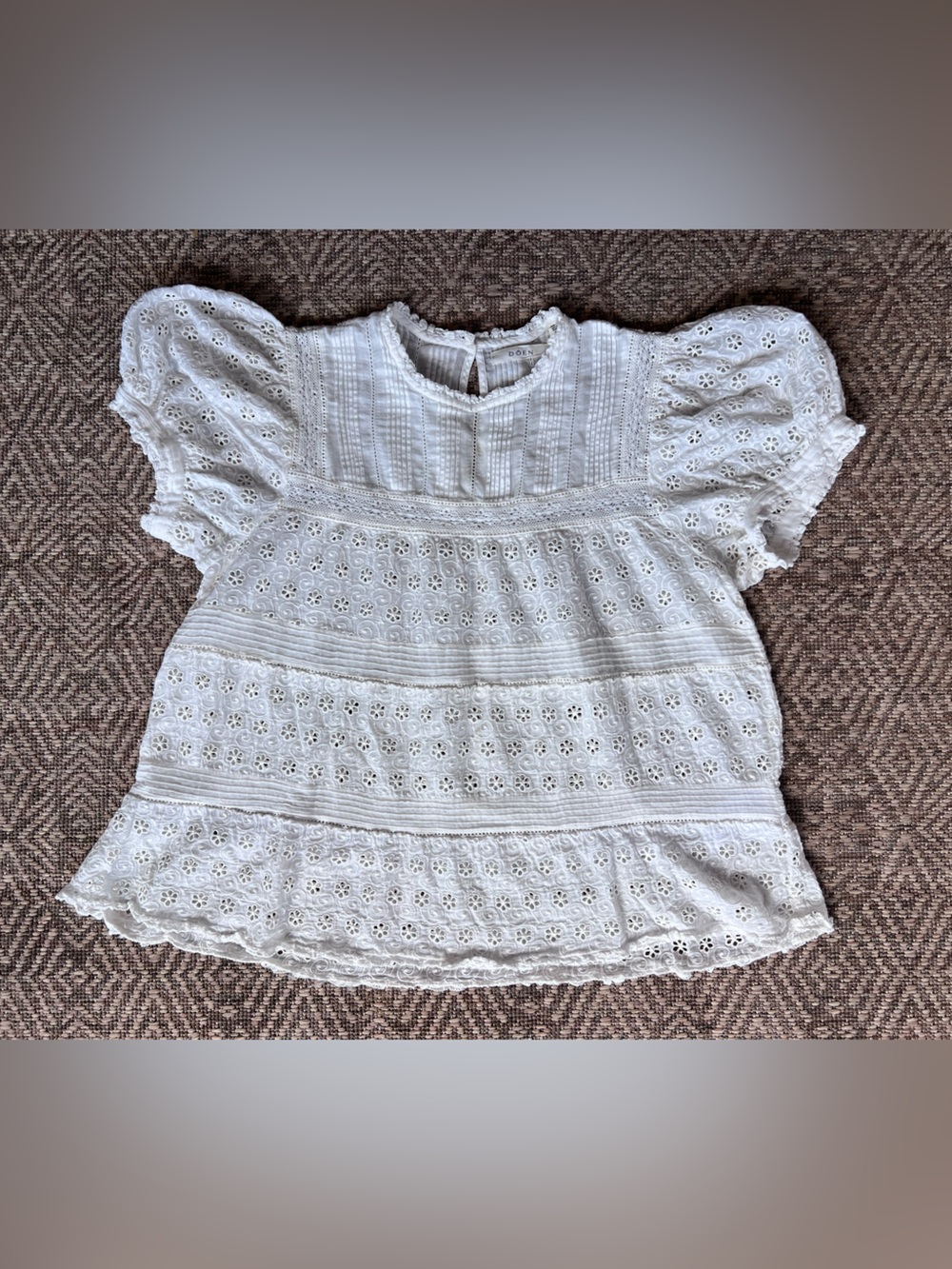 DÔEN Adeline Top White Salt Eyelet Organic Cotton Puff Sleeve Blouse S